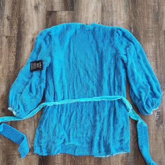 Retrofete Gabrielle Robe Dress in Blue Sequins Size XS NWOT Long Sleeve Belt - Picture 7 of 13